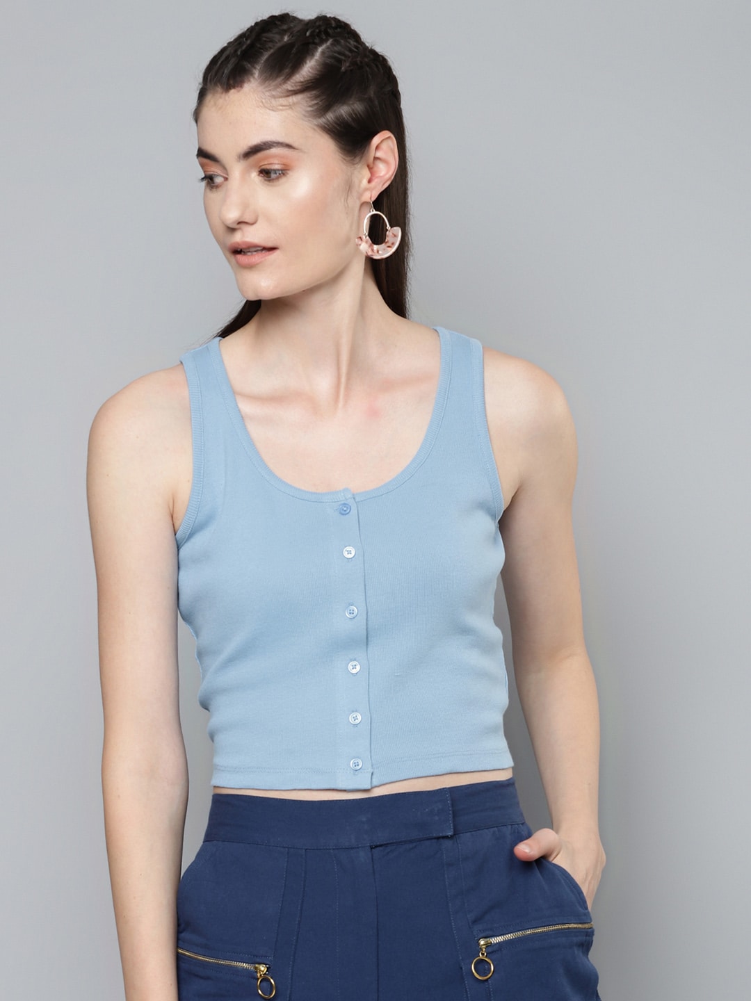 SASSAFRAS Blue Fitted Crop Top Price in India