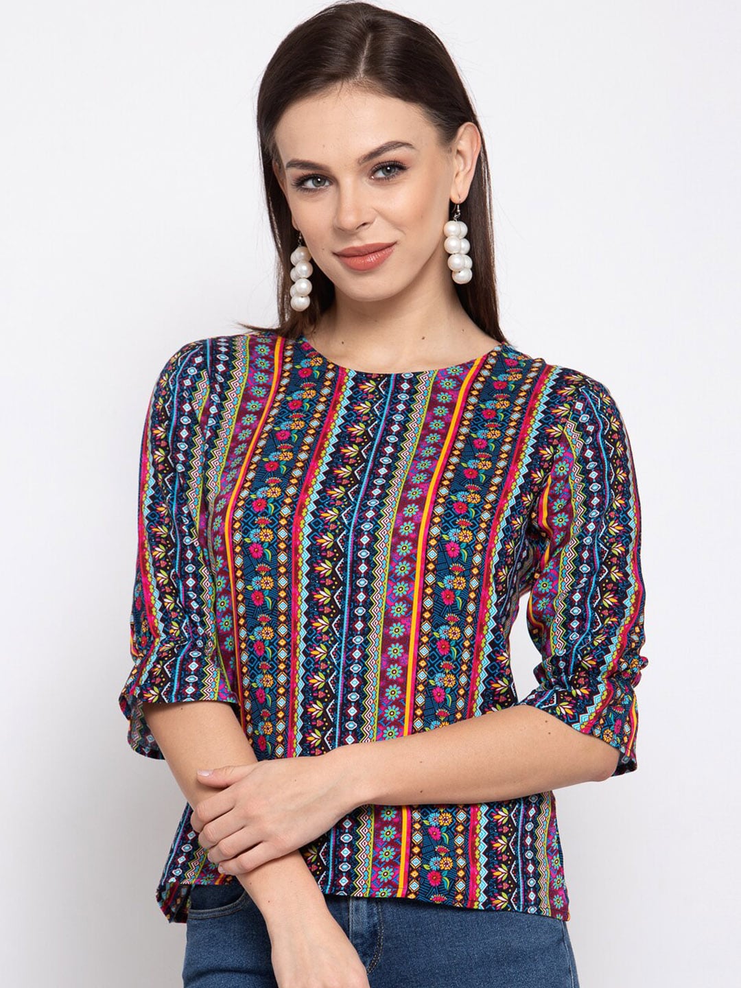 Style Quotient Multicoloured Abstract Printed Top With Flared Sleeves Price in India