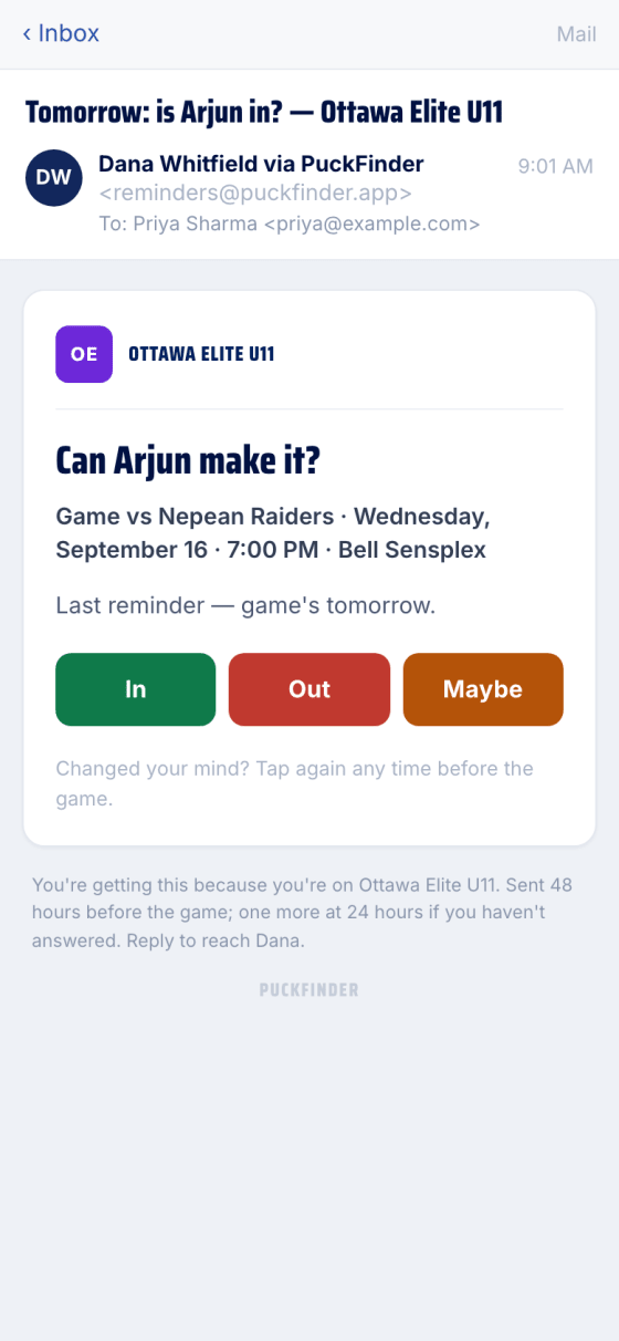 The 24-hour reminder email, marked as the last reminder