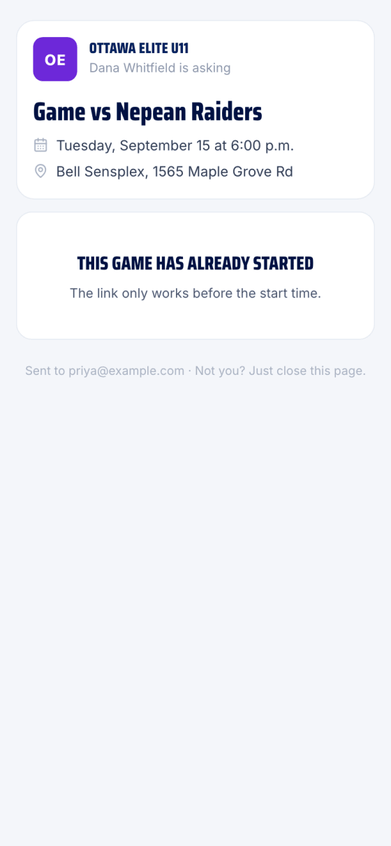 The answer page for an event that has already started