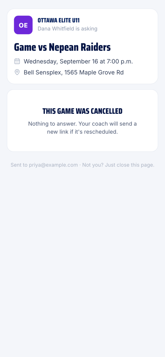 The answer page for a cancelled game