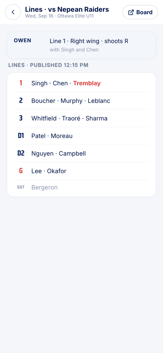 The member view with the parent's kid listed first