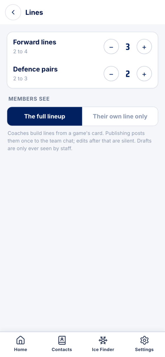 Settings → Lines with the line steppers and the Members see choice