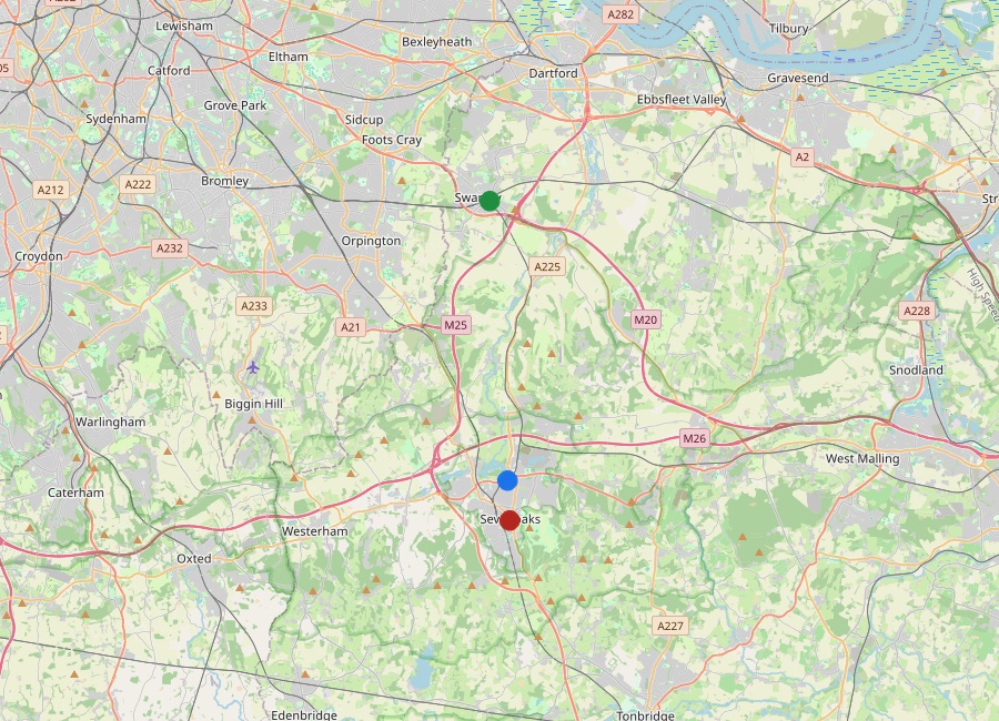 Map showing the three coworking spaces across Sevenoaks district