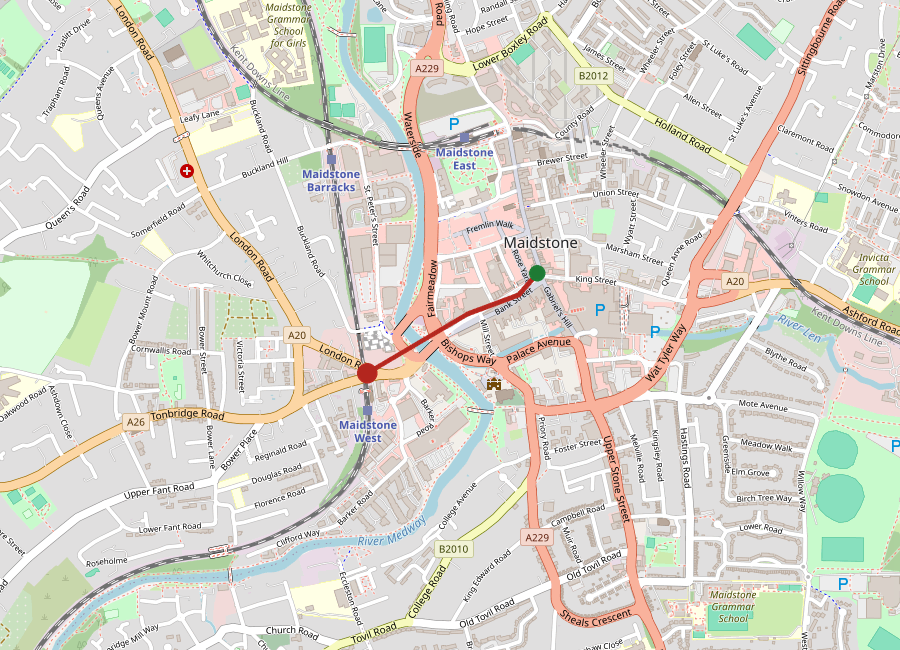 Map of the Remembrance Sunday parade route through Maidstone town centre