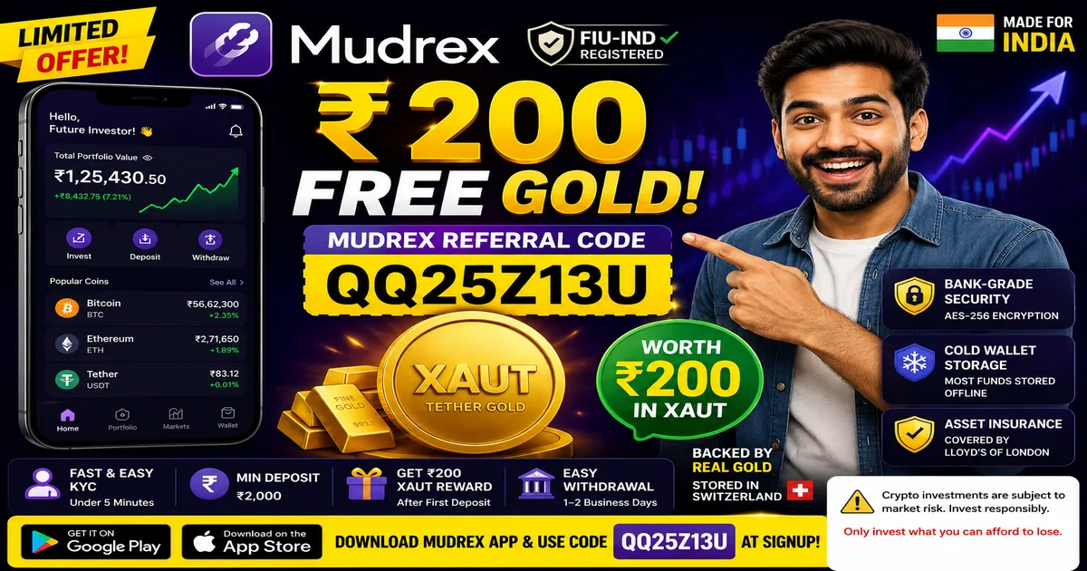 Mudrex Promo Code QQ25Z13U 2026: Get ₹200 Worth of Free Tether Gold (XAUT) on Signup