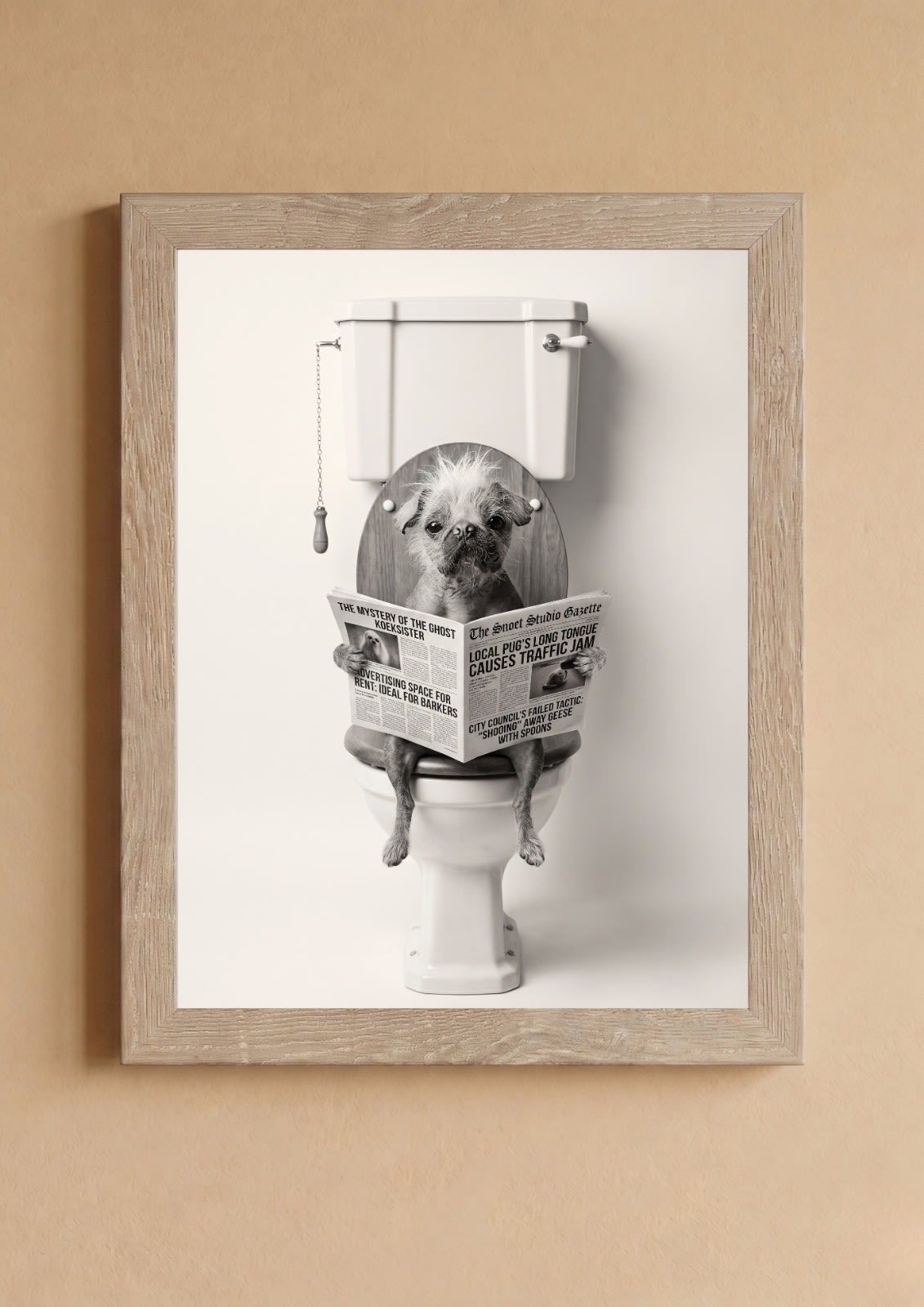 Toilet Reader funny framed pet portrait