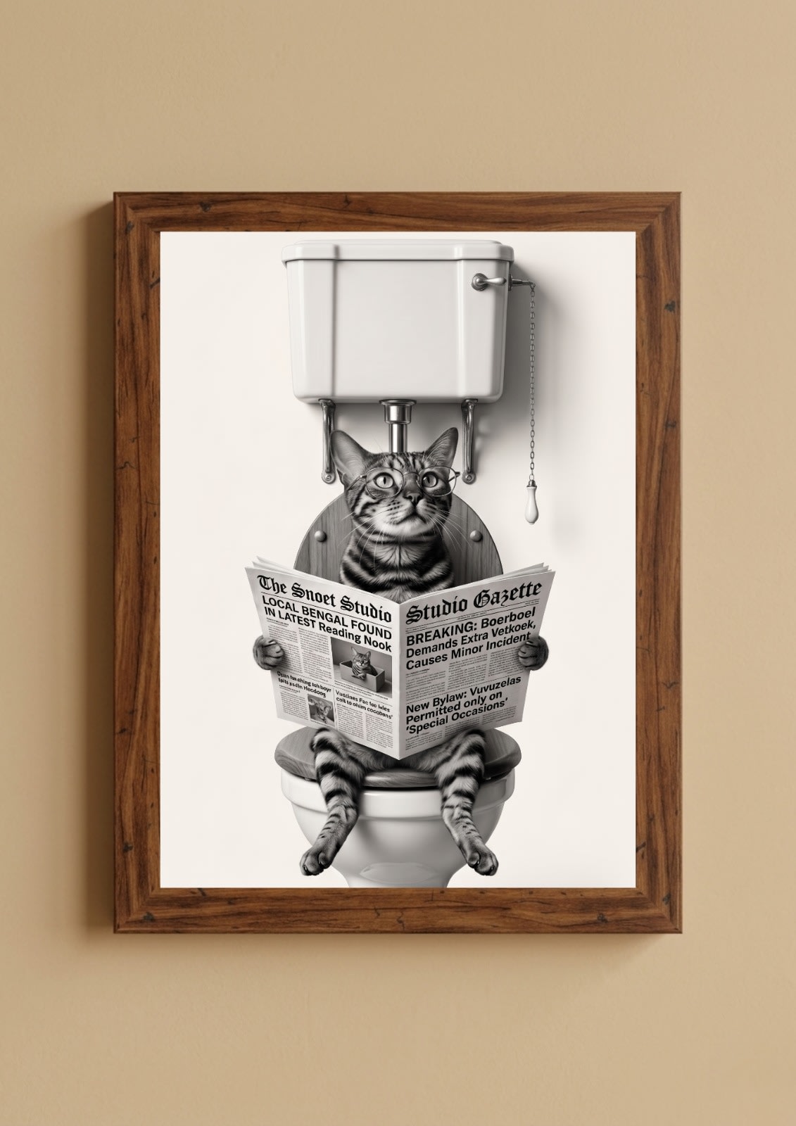 Toilet Reader funny framed pet portrait
