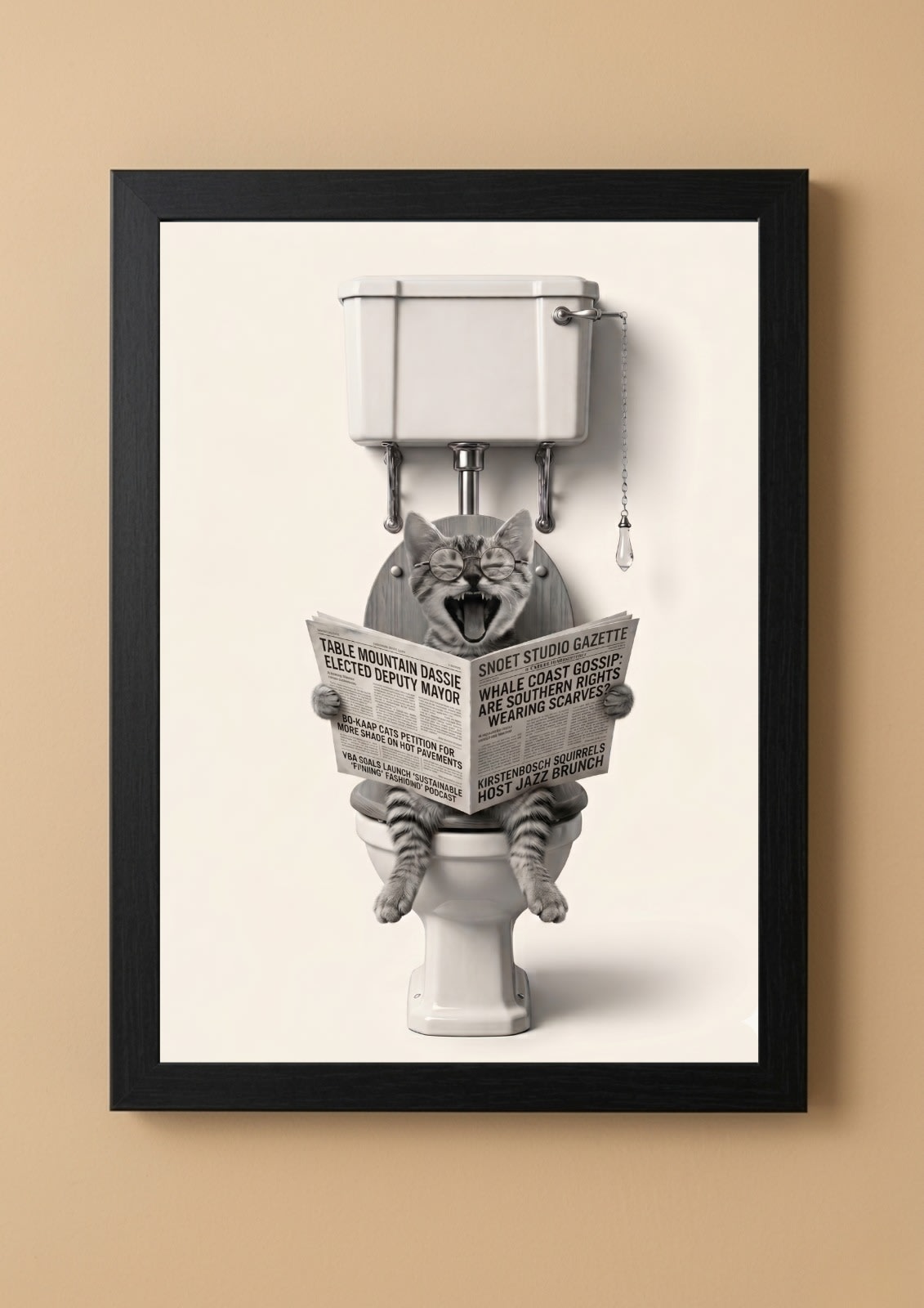 Toilet Reader funny framed pet portrait
