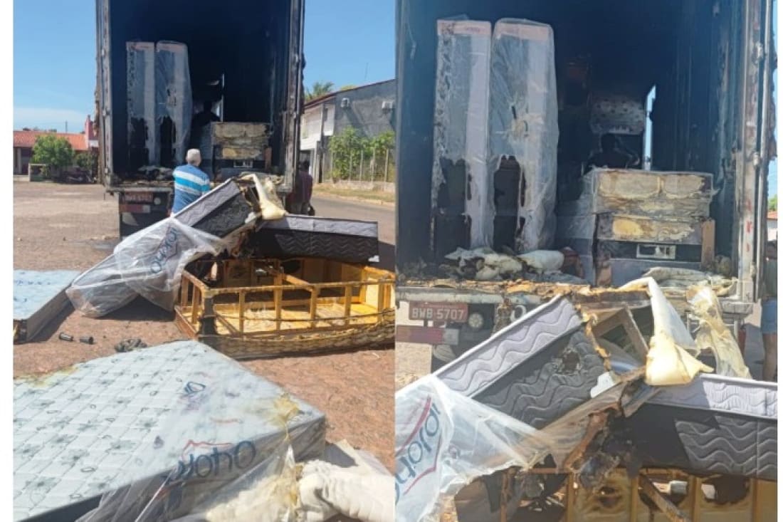 Princípio de incêndio atinge caminhão com colchões em Batalha