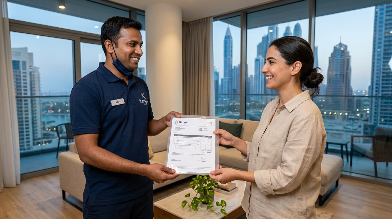 Transparent cleaning service pricing, Dubai Karigar UAE, fixed quote before work begins