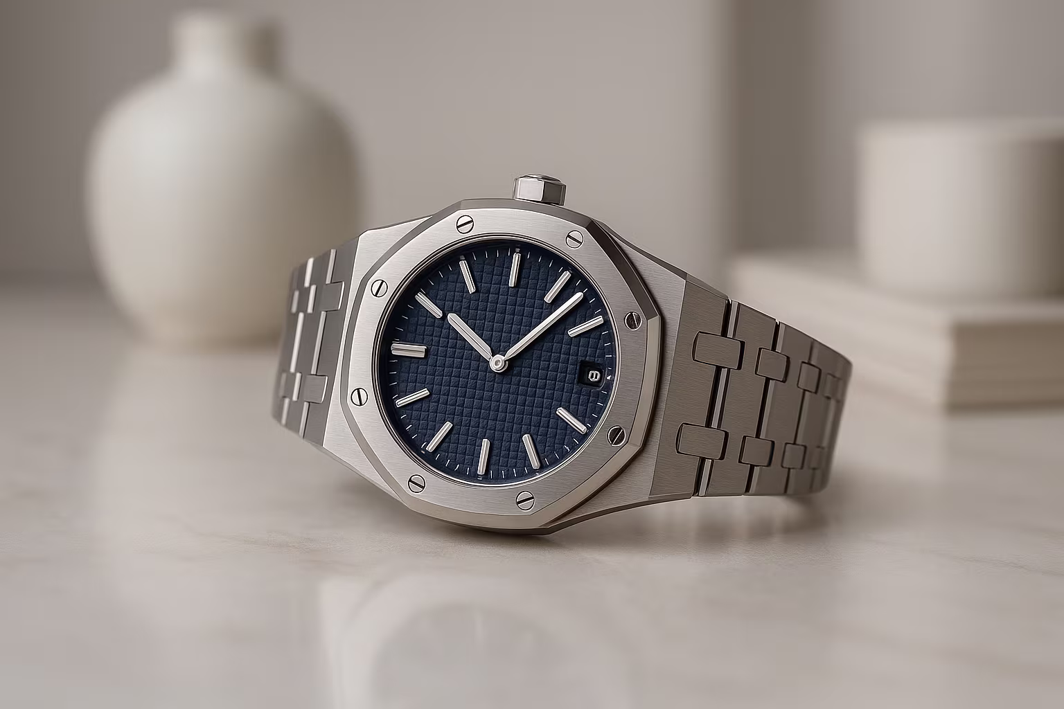 Image de catégorie montrant des montres de luxe dans une ambiance lifestyle réaliste.