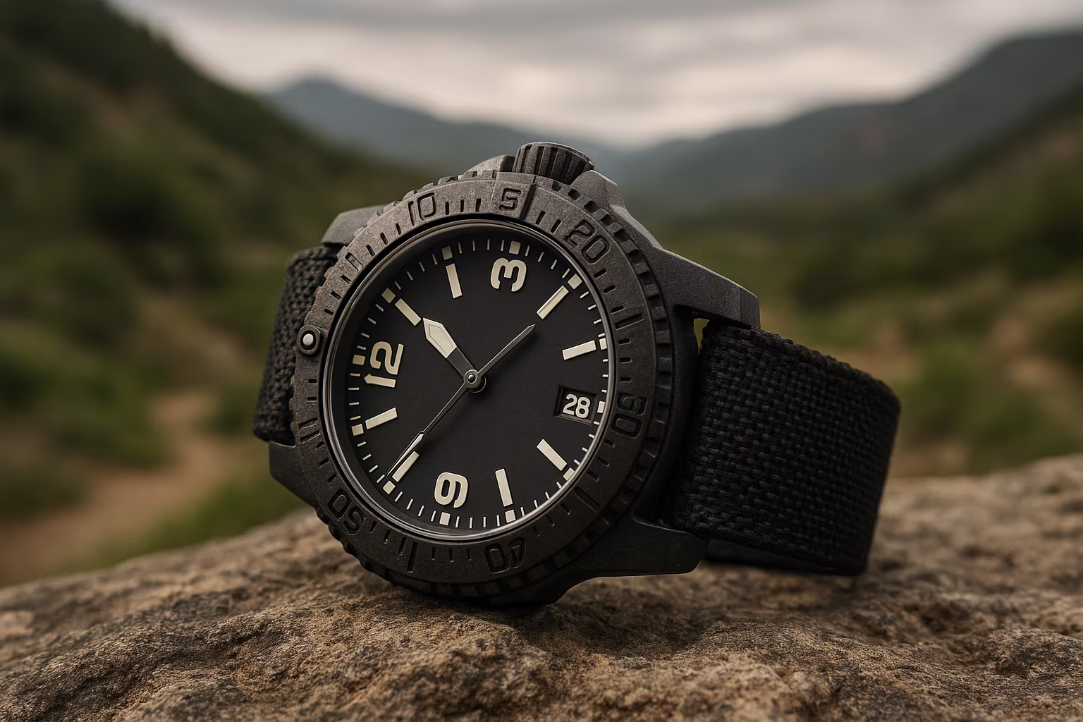 Image de catégorie montrant des montres tactiques dans une ambiance lifestyle réaliste.