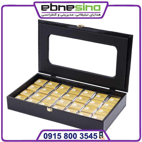 جعبه شکلات چوب و چرم شکلات اختصاصی چاپی