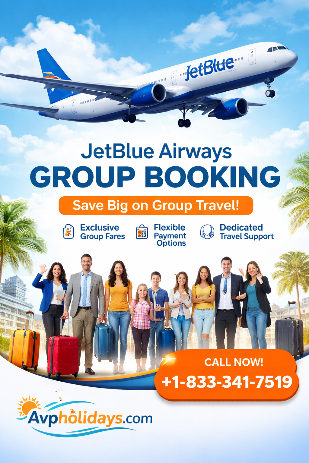 Affordable JetBlue Airways Group Booking Solutions by Avpholidays.com