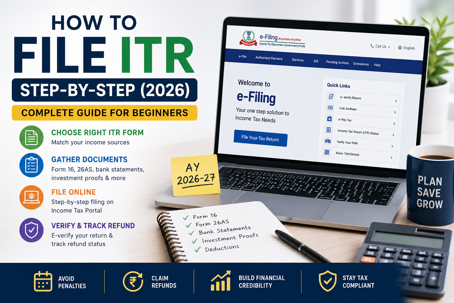How to File ITR Step-by-Step (2026): Complete Income Tax Return Filing Guide for Beginners