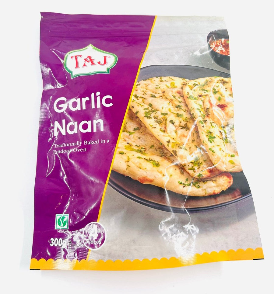 Taj Garlic Naan 300g (4Pcs) - Authentic Restaurant-Style