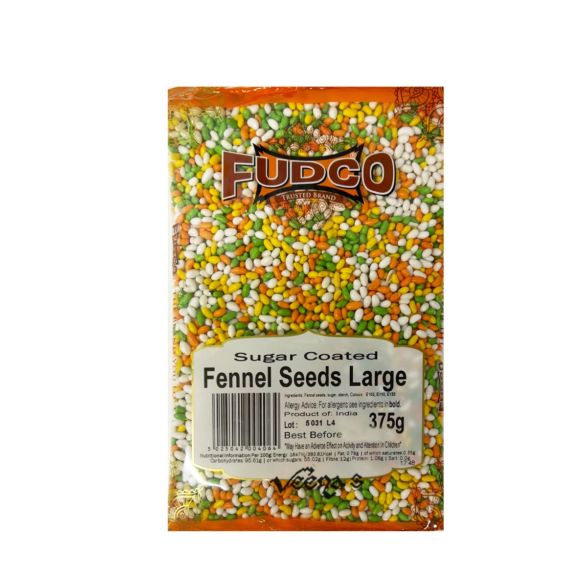 Fudco Sugar Coated Fennel Seeds Large 375g - Sweet And Refreshing Mouth Freshener