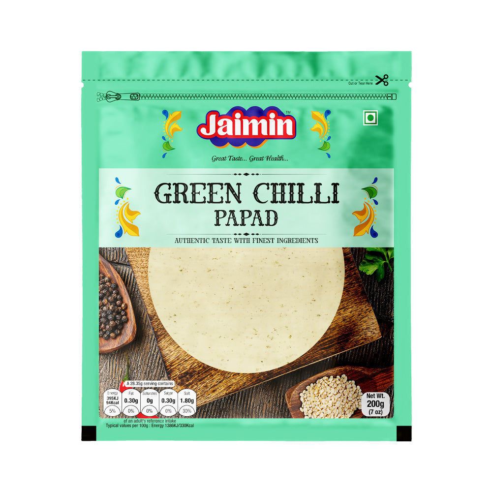 Jaimin Green Chilli Papad 200g - Spicy Indian Snack