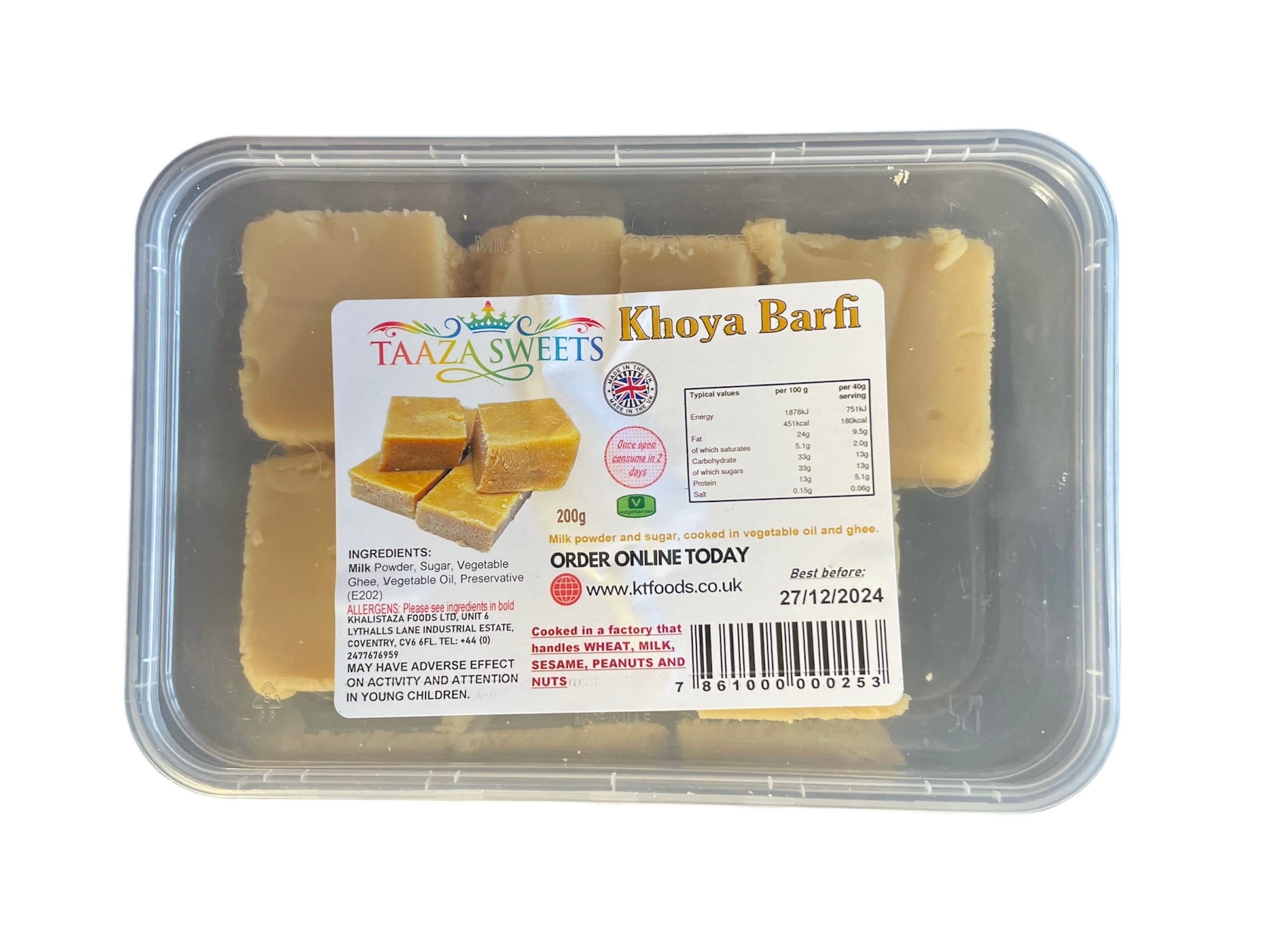 Taaza Sweets Khoya Barfi 200g - Creamy Indian Sweet