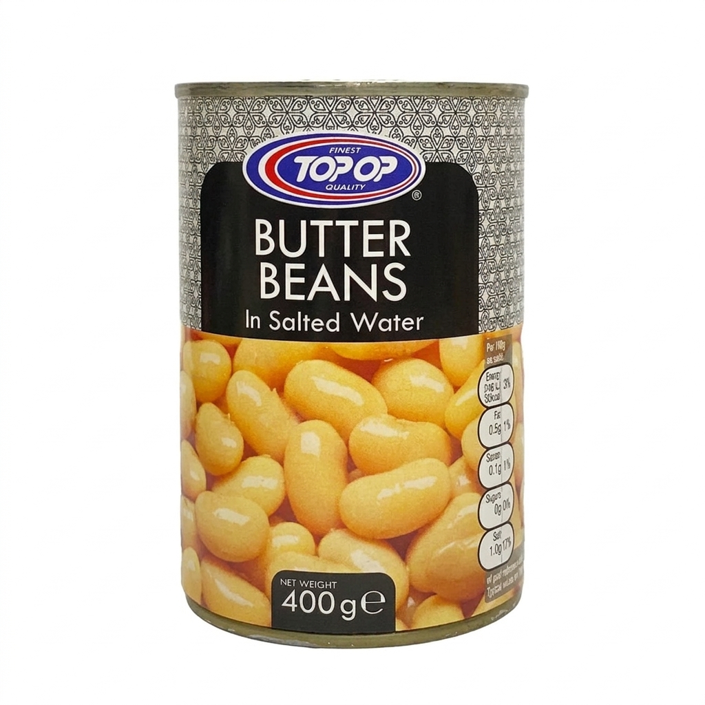 Top Op Butter Beans in Salted Water 400g - Ready Cooked Legumes