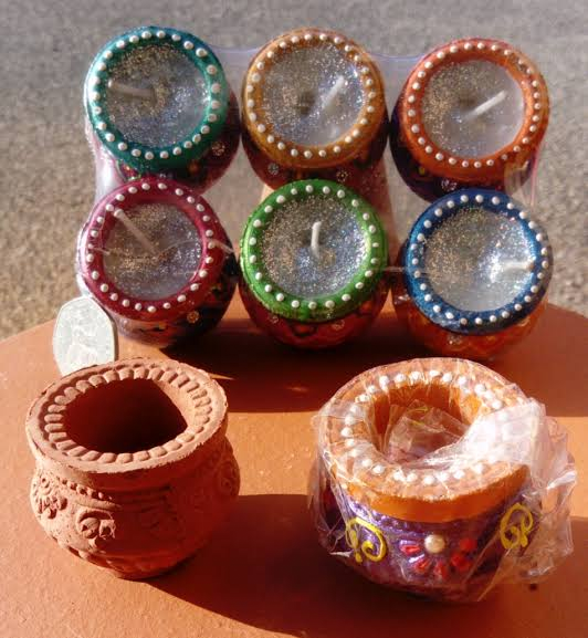 Clay Pot Matka Wax Diya Set (6Pcs) - Festive Decorative Lights