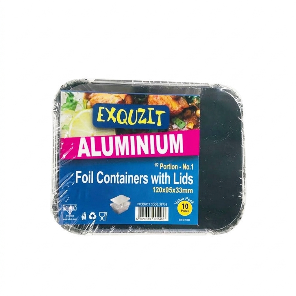Aluminium 1/2 Portion Foil Containers With Lids 10pcs (RPF05)