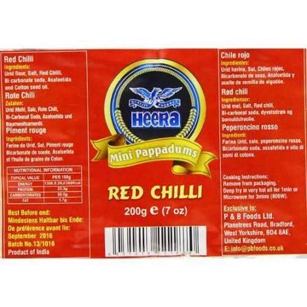 Heera Mini Papadums Red Chilli 200g - Spicy Crispy Snacks