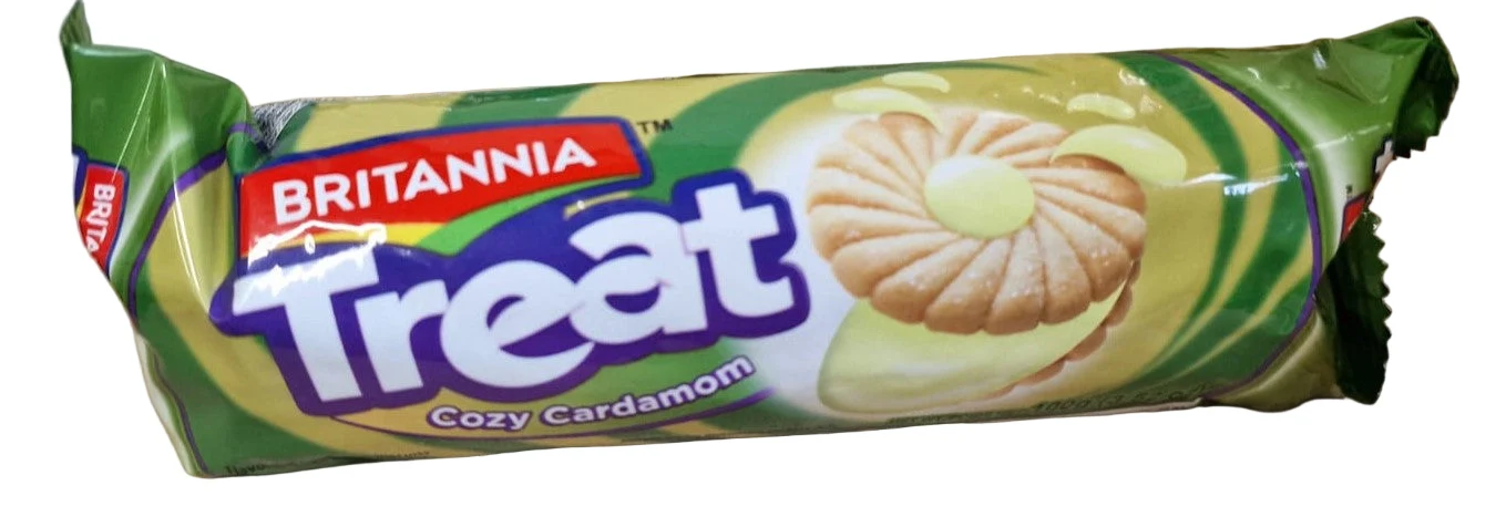BRITANNIA TREAT CRAZY PINEAPPLE SANDWICH BISCUITS 100G