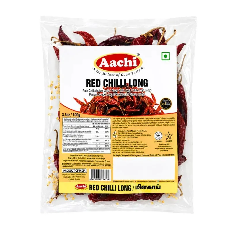 AACHI RED CHILLI LONG (STEM CUT) 100G