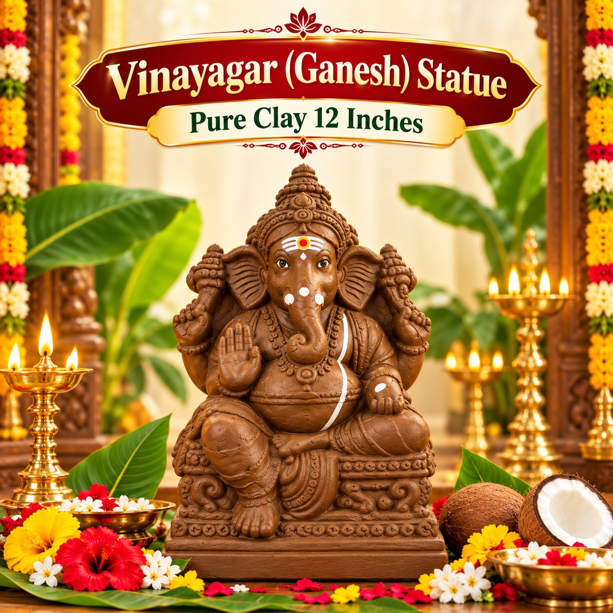 Vinayagar[Ganesh] Pure Clay Statue 12inch