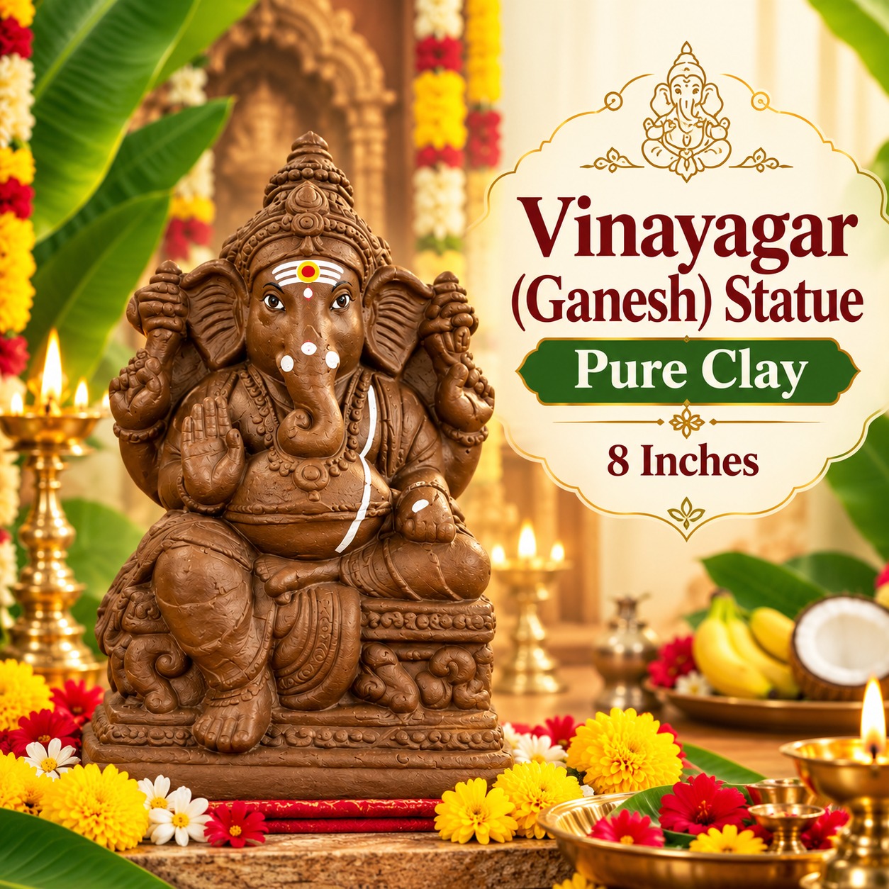 Vinayagar[Ganesh] Pure Clay Statue 8 inch
