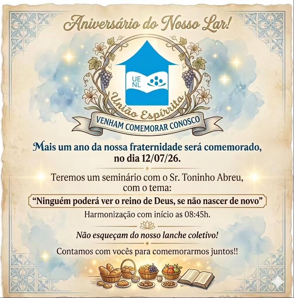 Cartaz do Aniversário do Nosso Lar — 12/07/2026