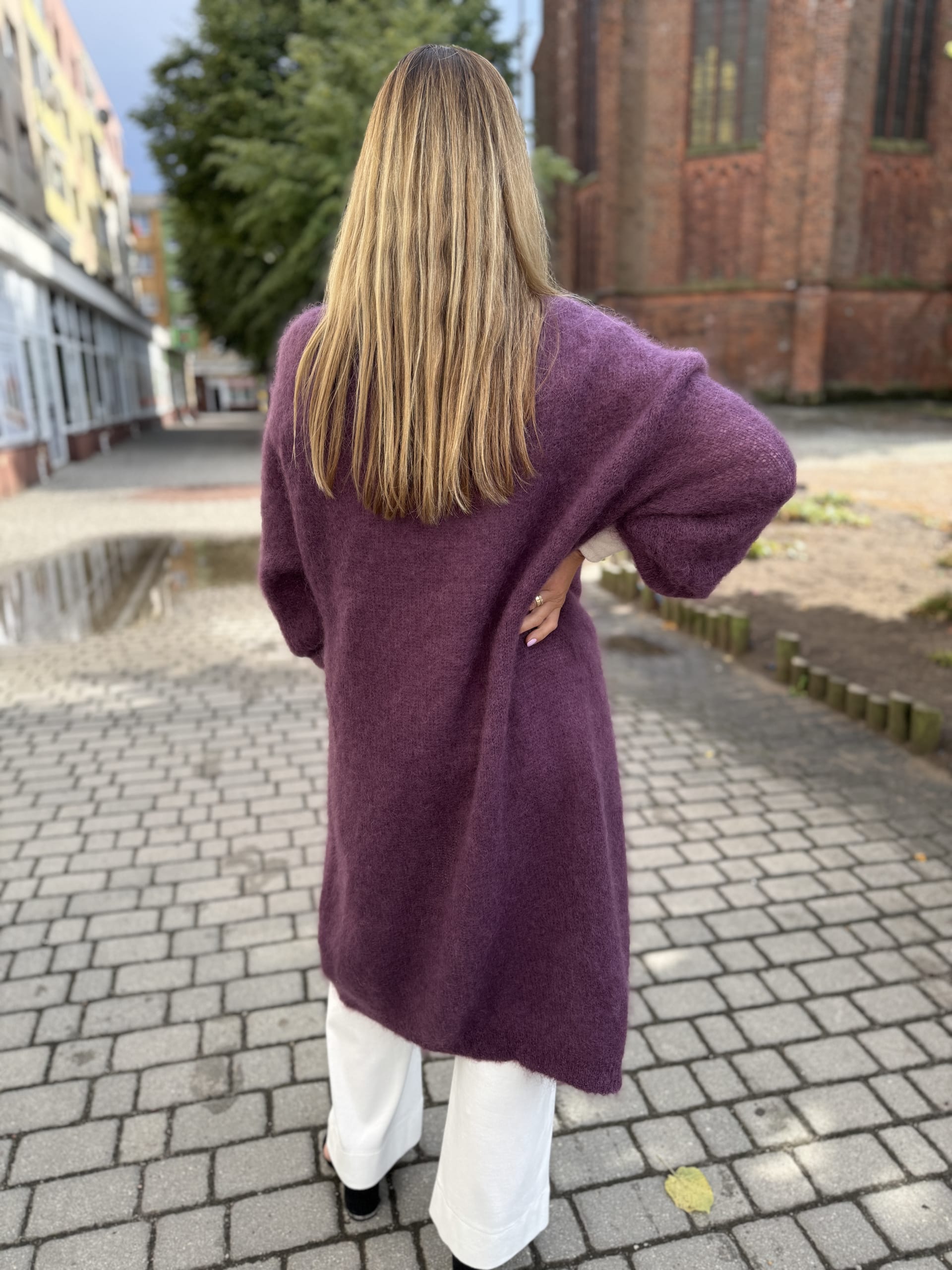 Długi kardigan z moheru — śliwkowy 3
