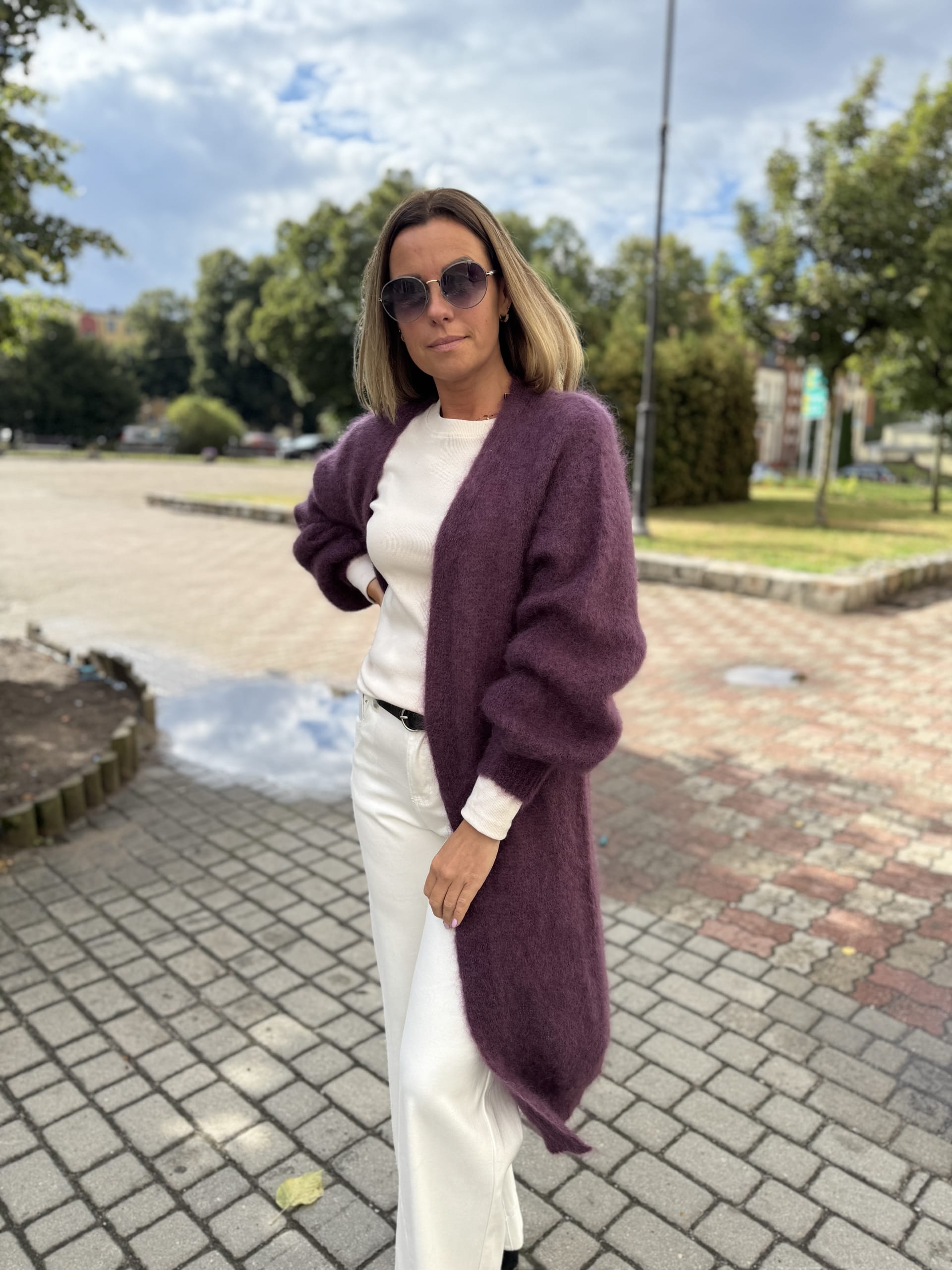 Długi kardigan z moheru — śliwkowy 4