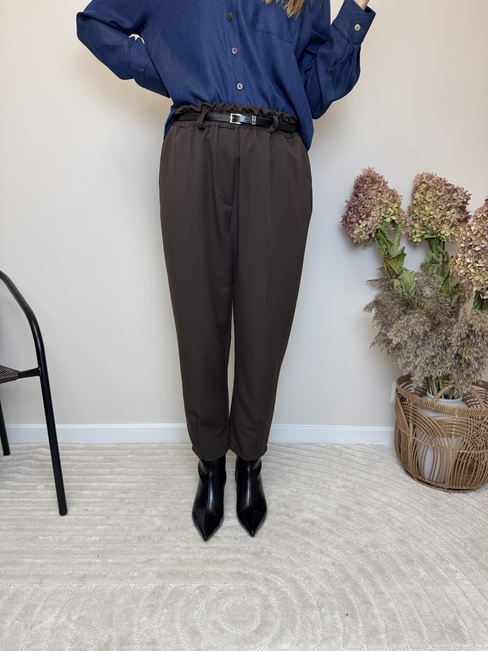 Spodnie z Elastyczną Talią Casual Elegance brązowe 3