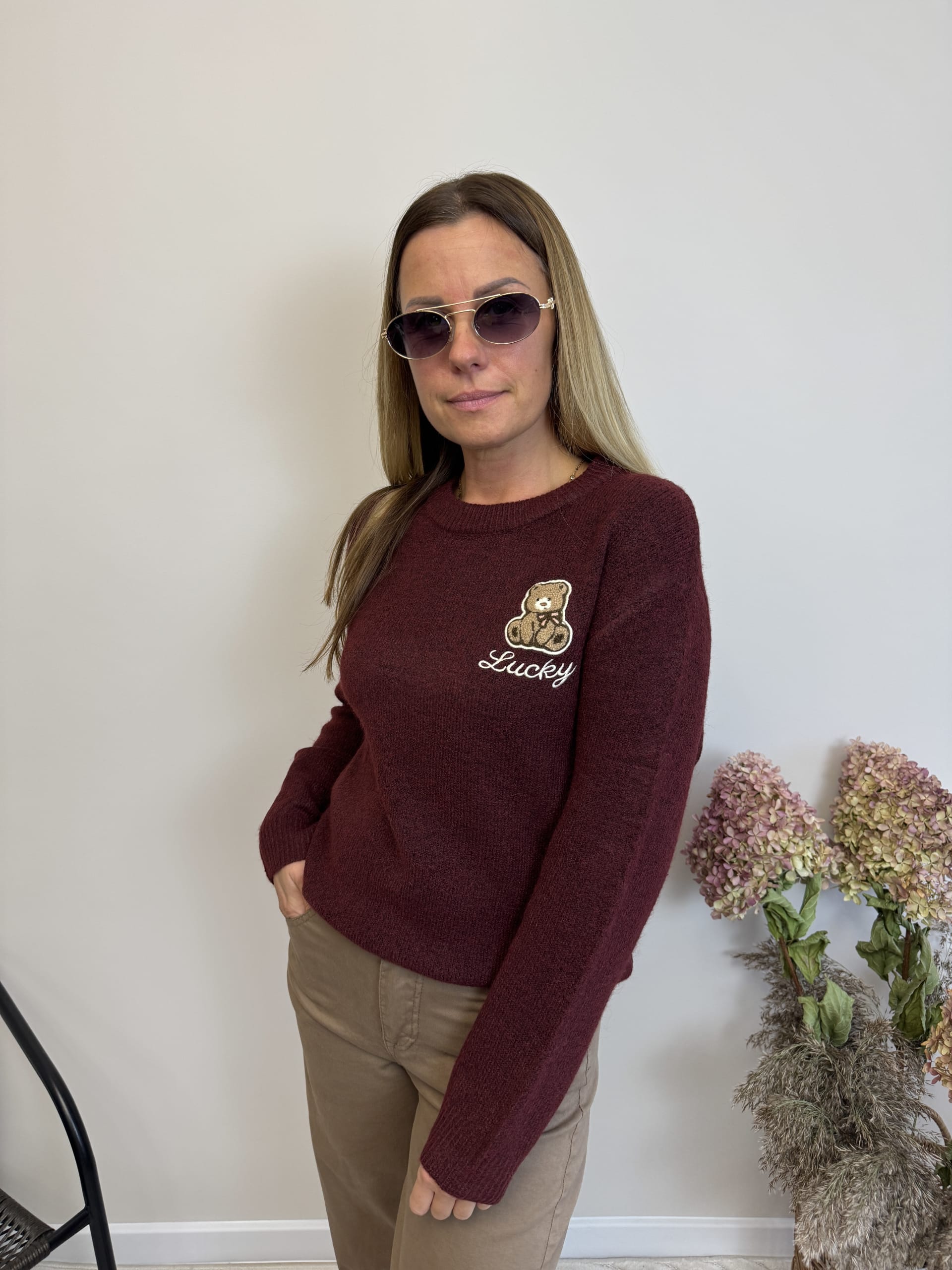 Sweterek Lucky Bear bordowy - drugie zdjecie