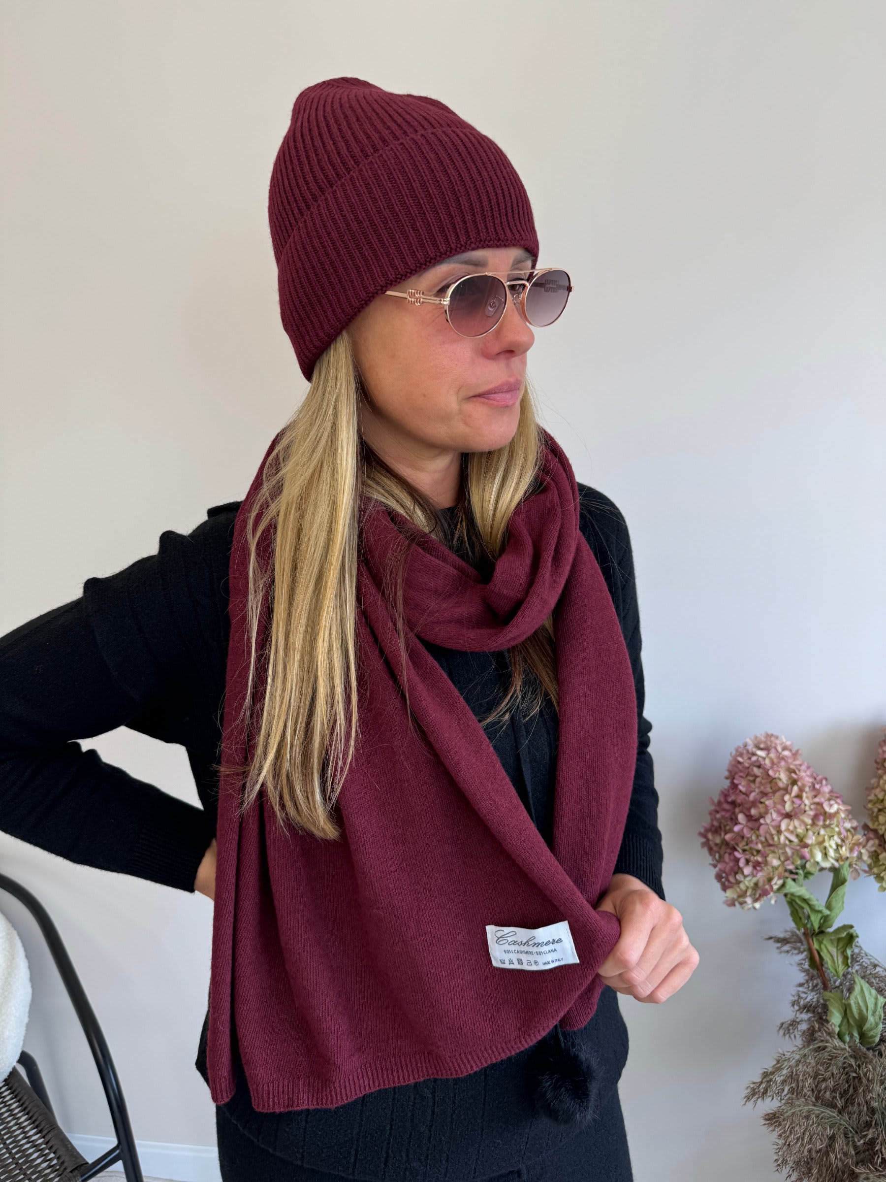 Czapka i Szal Cashmere Cloud bordo 3