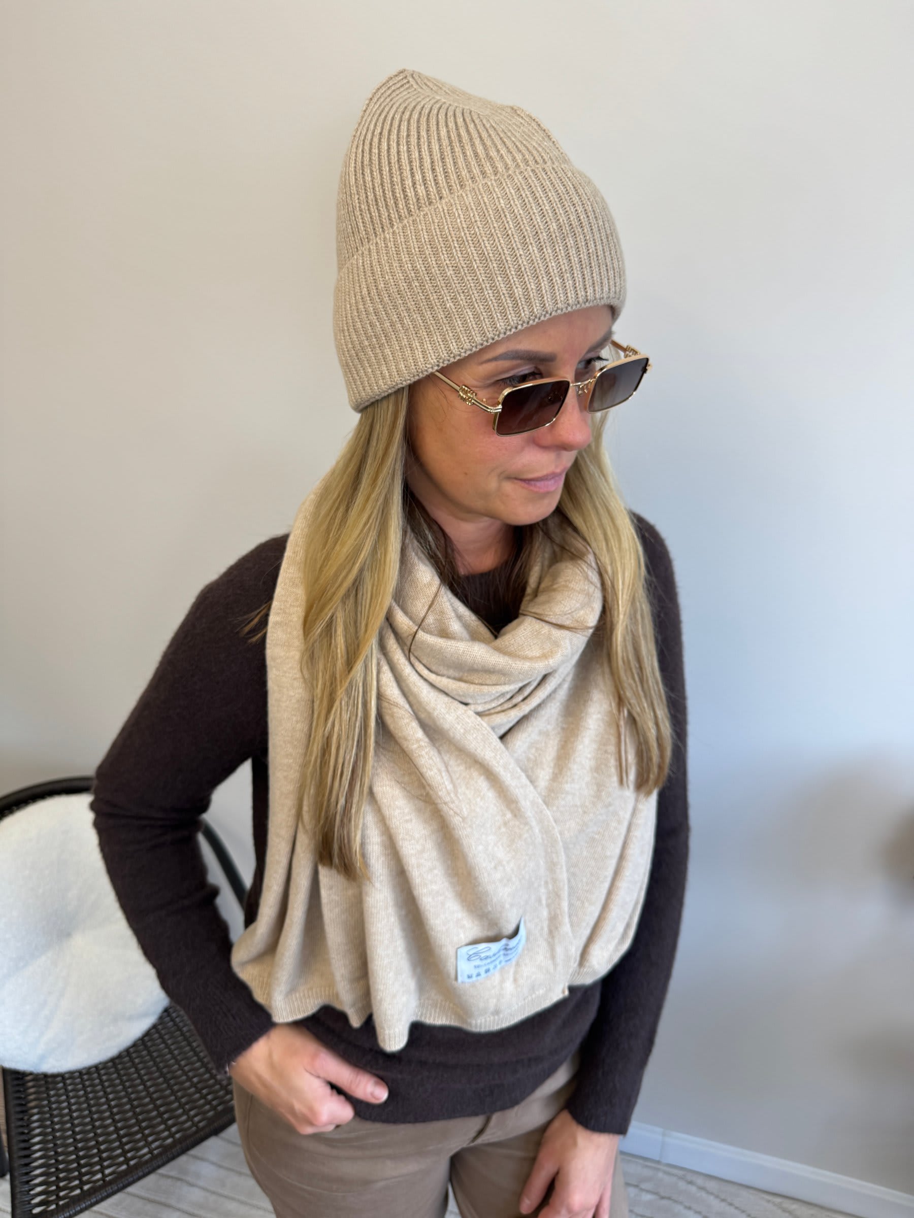 Czapka i Szal Cashmere Cloud beż 3