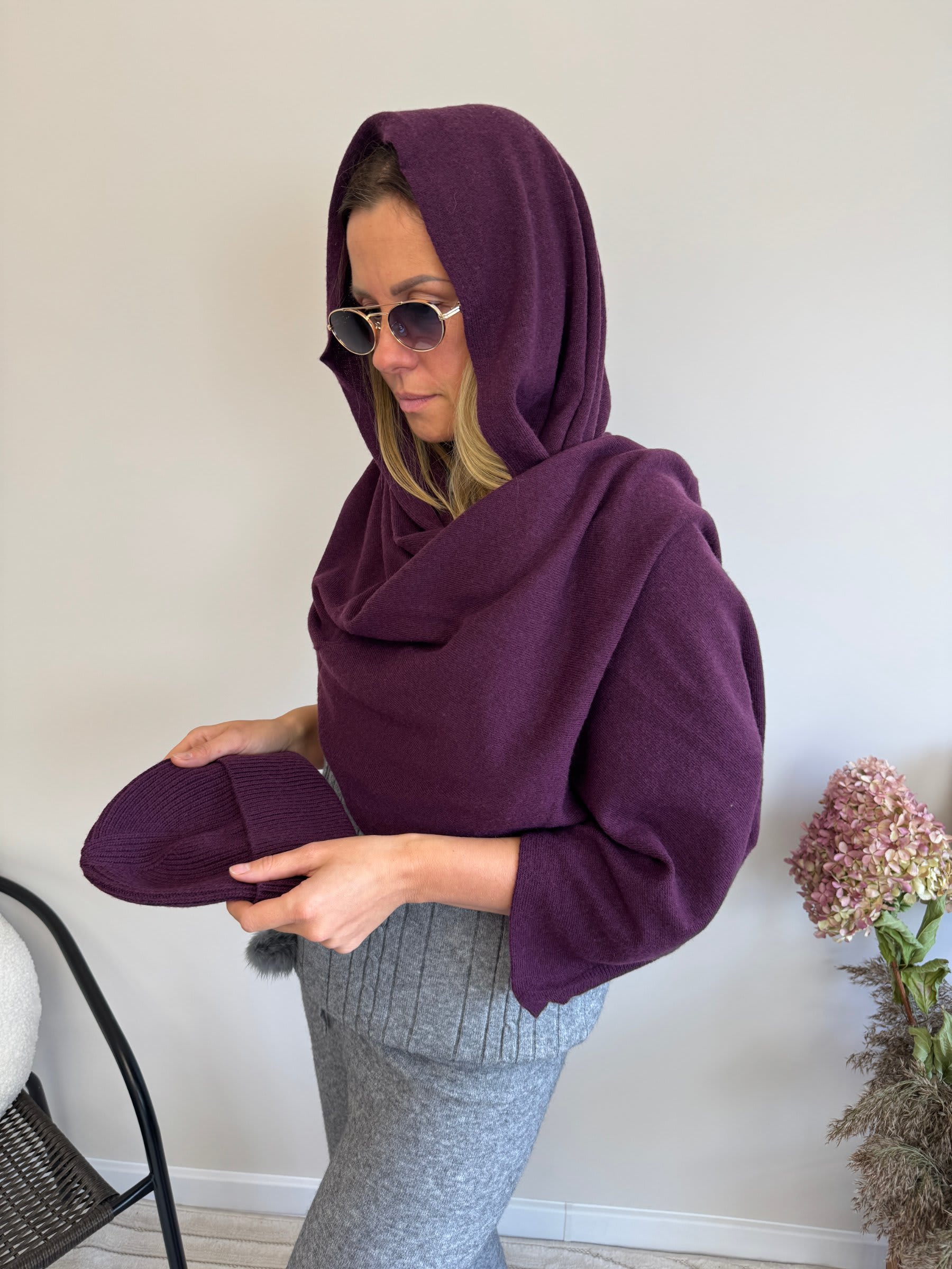 Czapka i Szal Cashmere Cloud śliwka 4