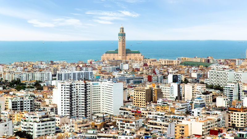 Panoramavy över Casablanca och Atlanten. Panoramavy över Casablanca och Atlanten.