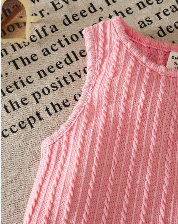 LMoss Young Girl Solid Cable Knit Tank Top, Vacation Clothes, Great For Casual & Daily Wear - 4