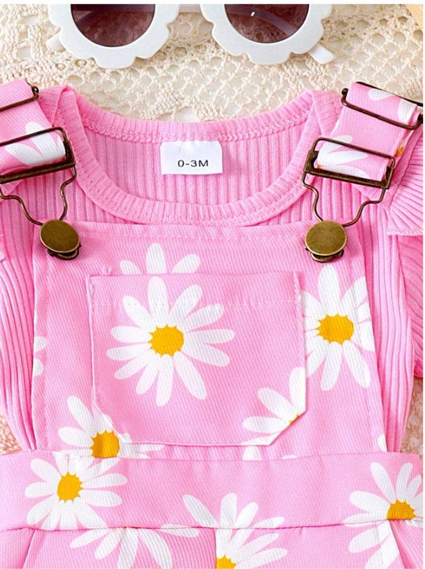 2pcs/Set Baby Girls Cute Short Sleeve Romper + Suspender Pants Set - 4