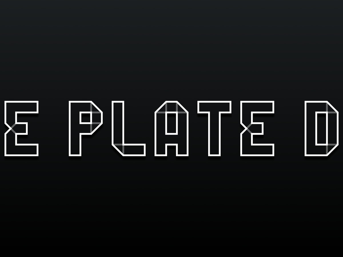 Closeup of 'Plate' within 'Home Plate Deals' wordmark