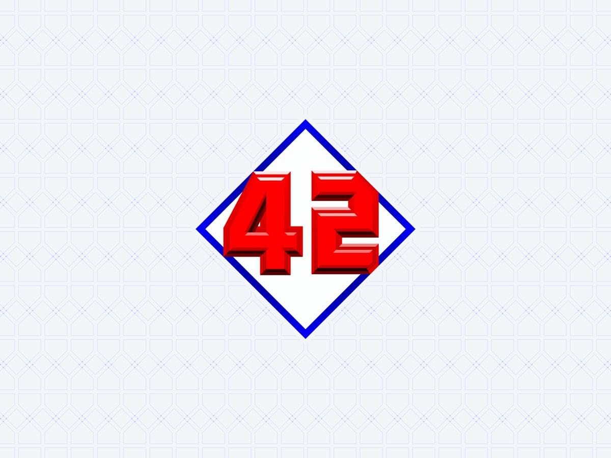 Stylized number 42 symbolizing Jackie Robinson, on a blue diamond