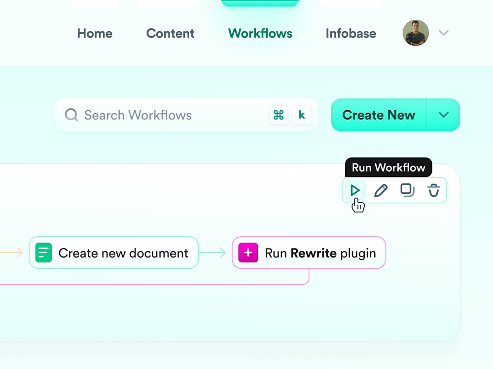 Closeup of copy.ai Workflows UI design