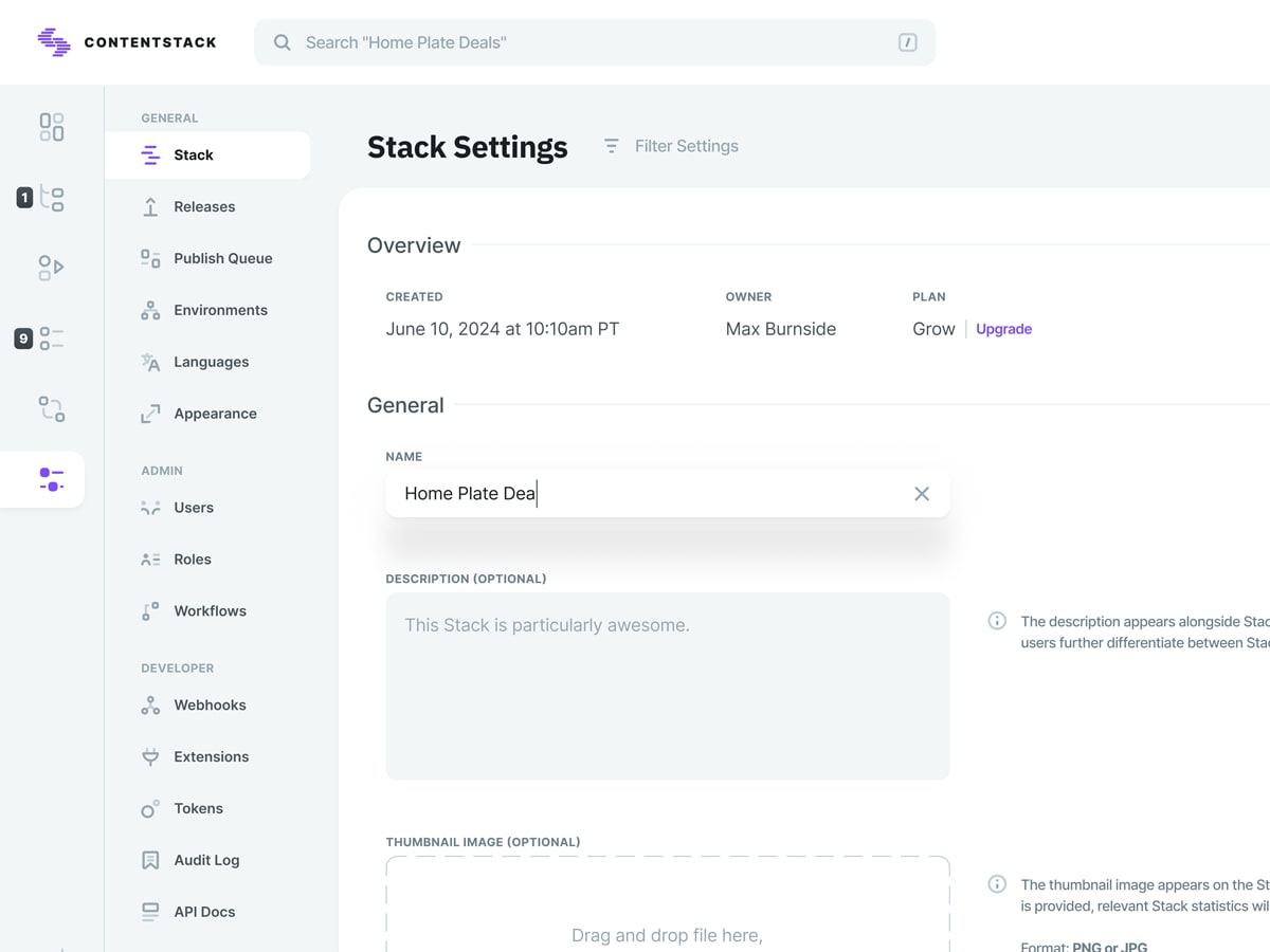 Contentstack CMS Settings UI