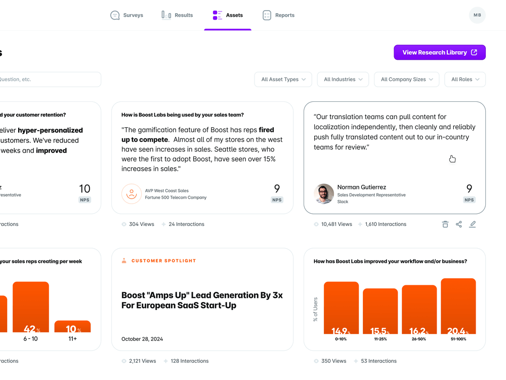 UserEvidence content assets shown as cards in a grid view