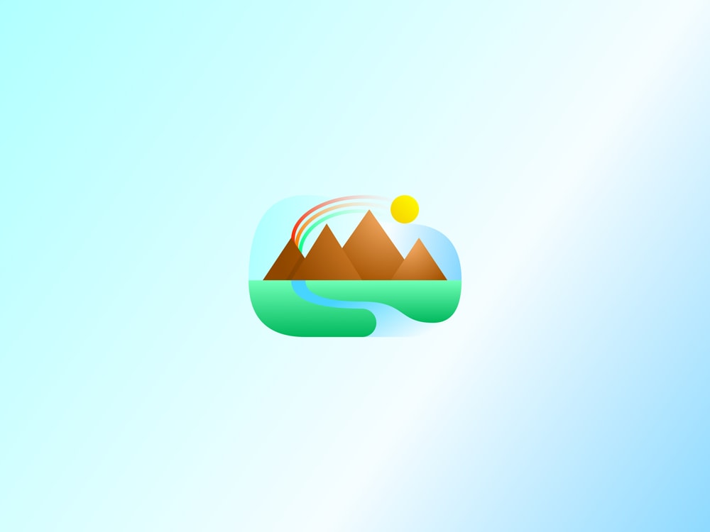 Logo with four mountains positioned above a stream of water. A rainbow is also part of the logo; beginning behind the mountains and ending at a sun above the mountains.
