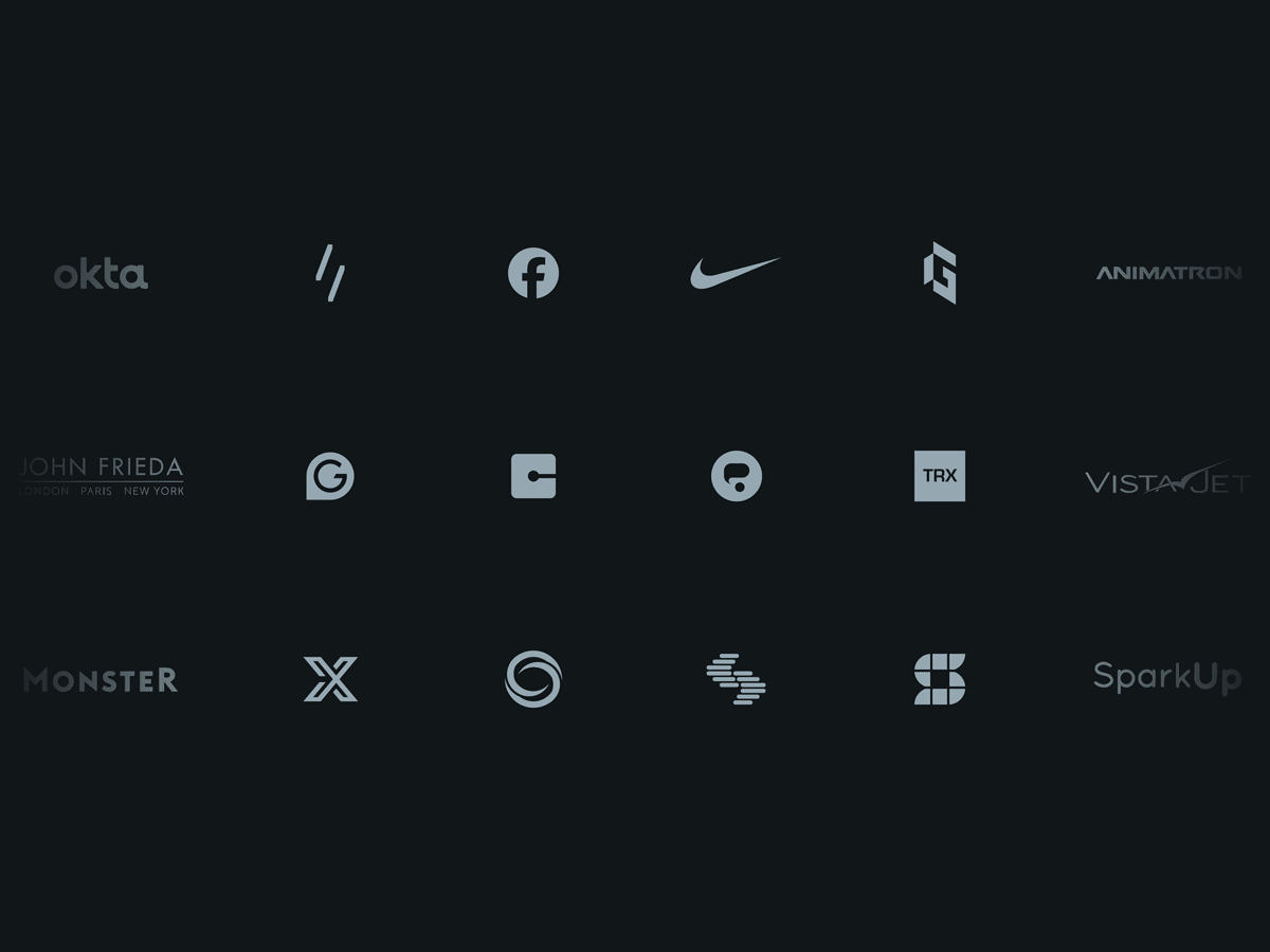 Three rows of light grey logos on a dark grey background